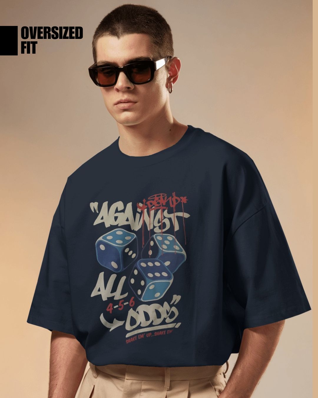 Navy Blue | Street Wear Co Against All Odds oversized t-shirt with dice graphic