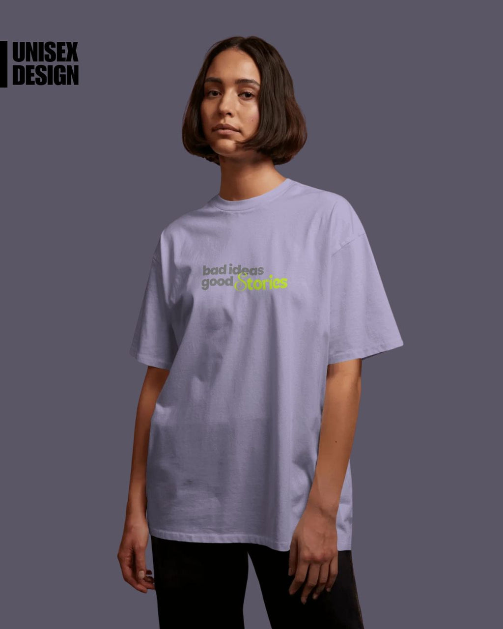 Lavender | Street Wear Co Bad Ideas Good Stories oversized t-shirt with typographic print