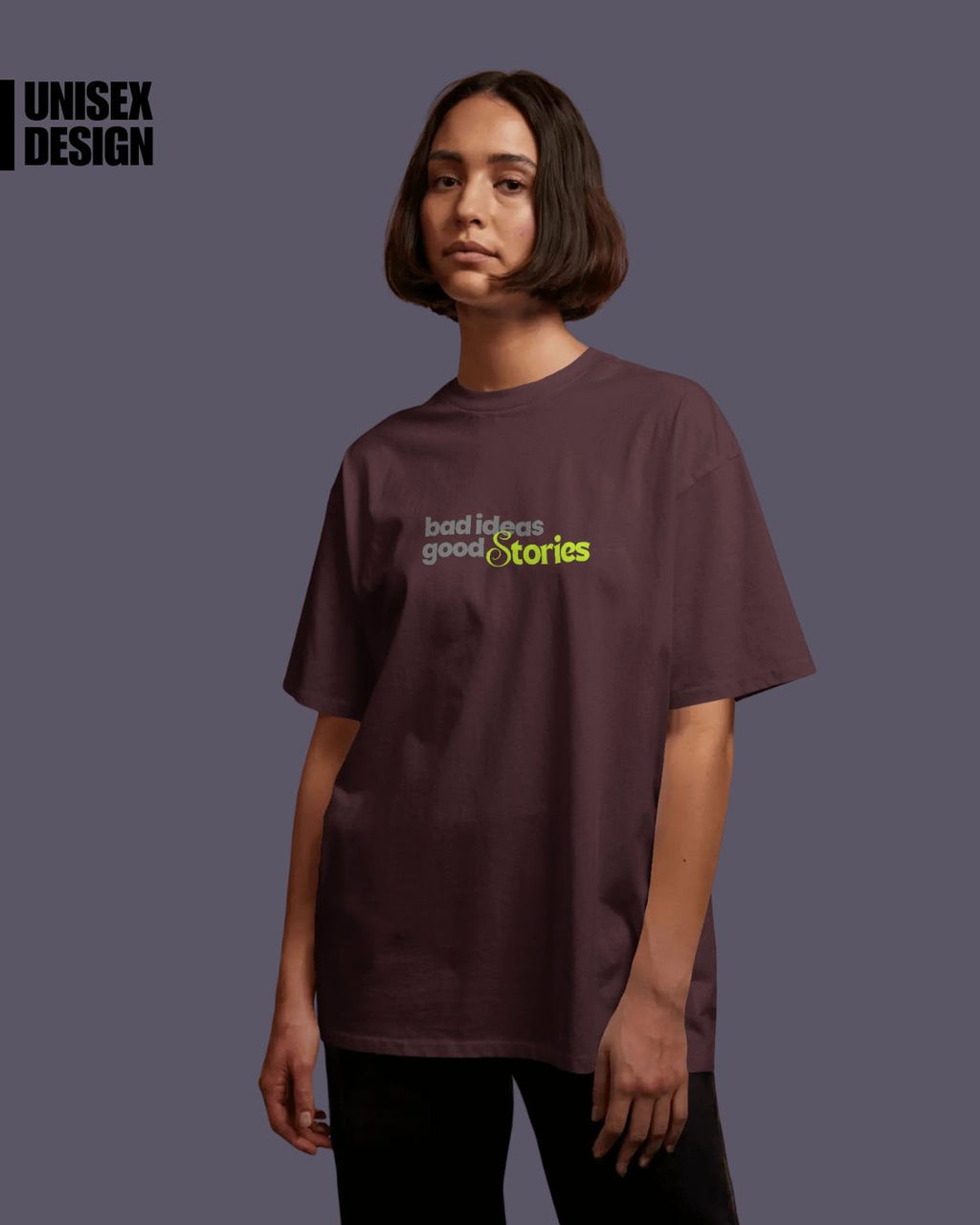 Maroon | Street Wear Co Bad Ideas Good Stories oversized t-shirt with typographic print
