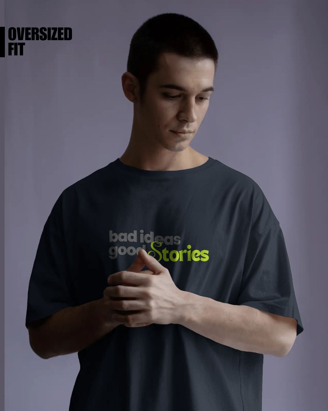 Navy Blue | Street Wear Co Bad Ideas Good Stories oversized t-shirt with graphic print
