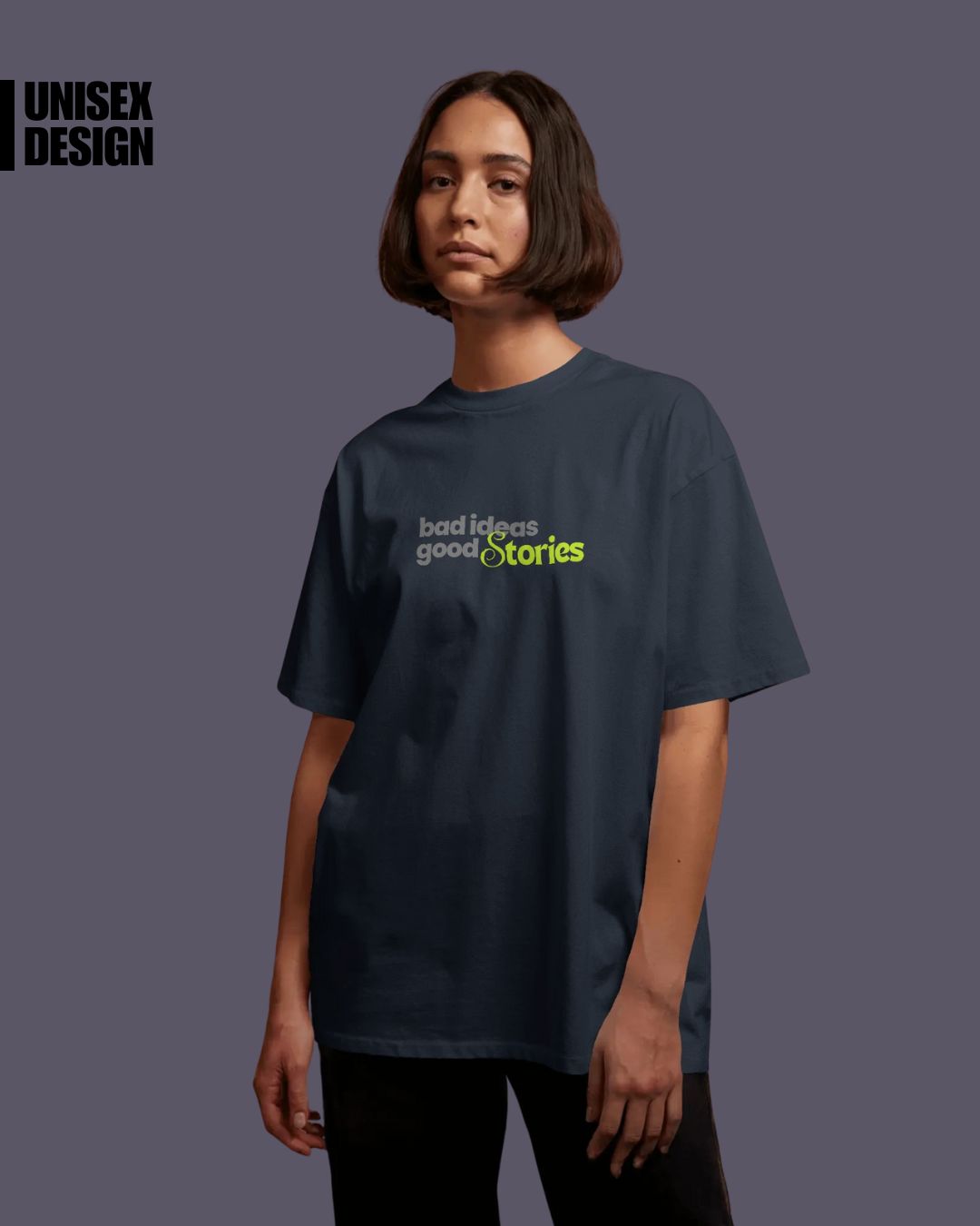 Navy Blue | Street Wear Co Bad Ideas Good Stories oversized t-shirt with typographic print