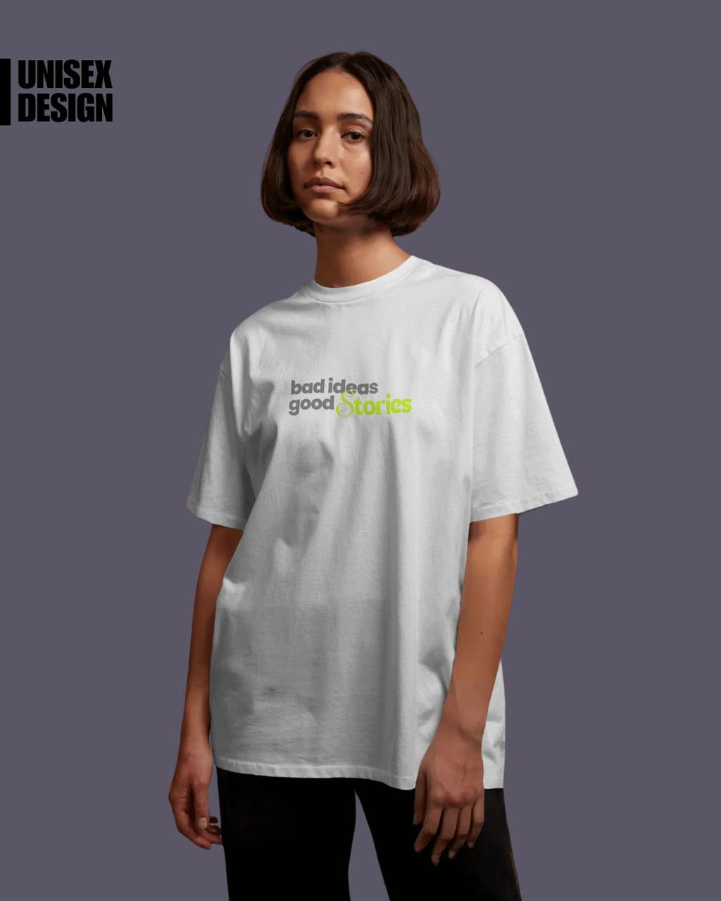 White | Street Wear Co Bad Ideas Good Stories oversized t-shirt with typographic print