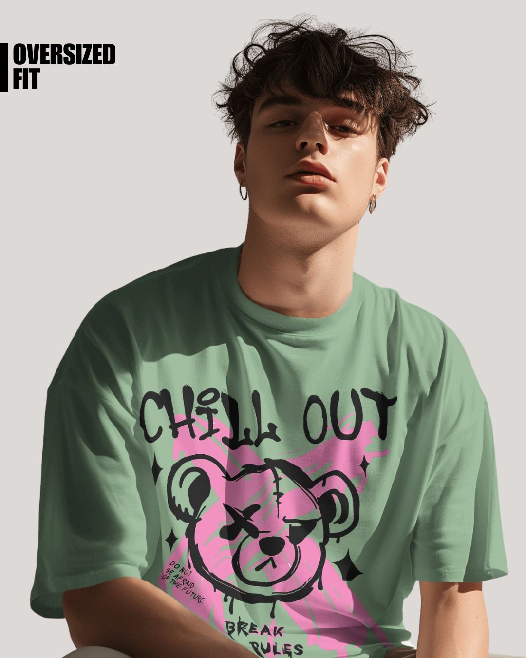 Jade | Street Wear Co Chill Out Break The Rules oversized t-shirt with graffiti bear graphic
