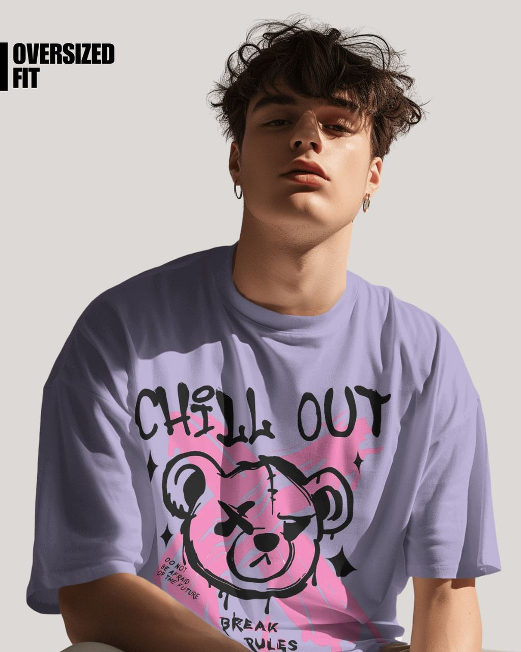 Lavender | Street Wear Co Chill Out Break The Rules oversized t-shirt with graffiti bear graphic