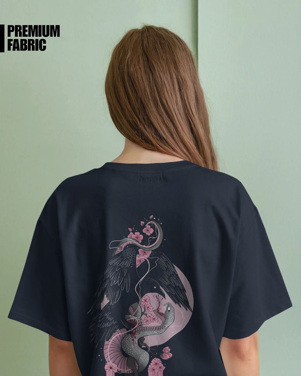 Navy Blue | Street Wear Co FALLEN BLOOM oversized t-shirt with symbolic fantasy artwork