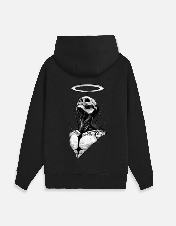 Black | Street Wear Co Fallen Saint oversized zip hoodie with skeletal halo artwork
