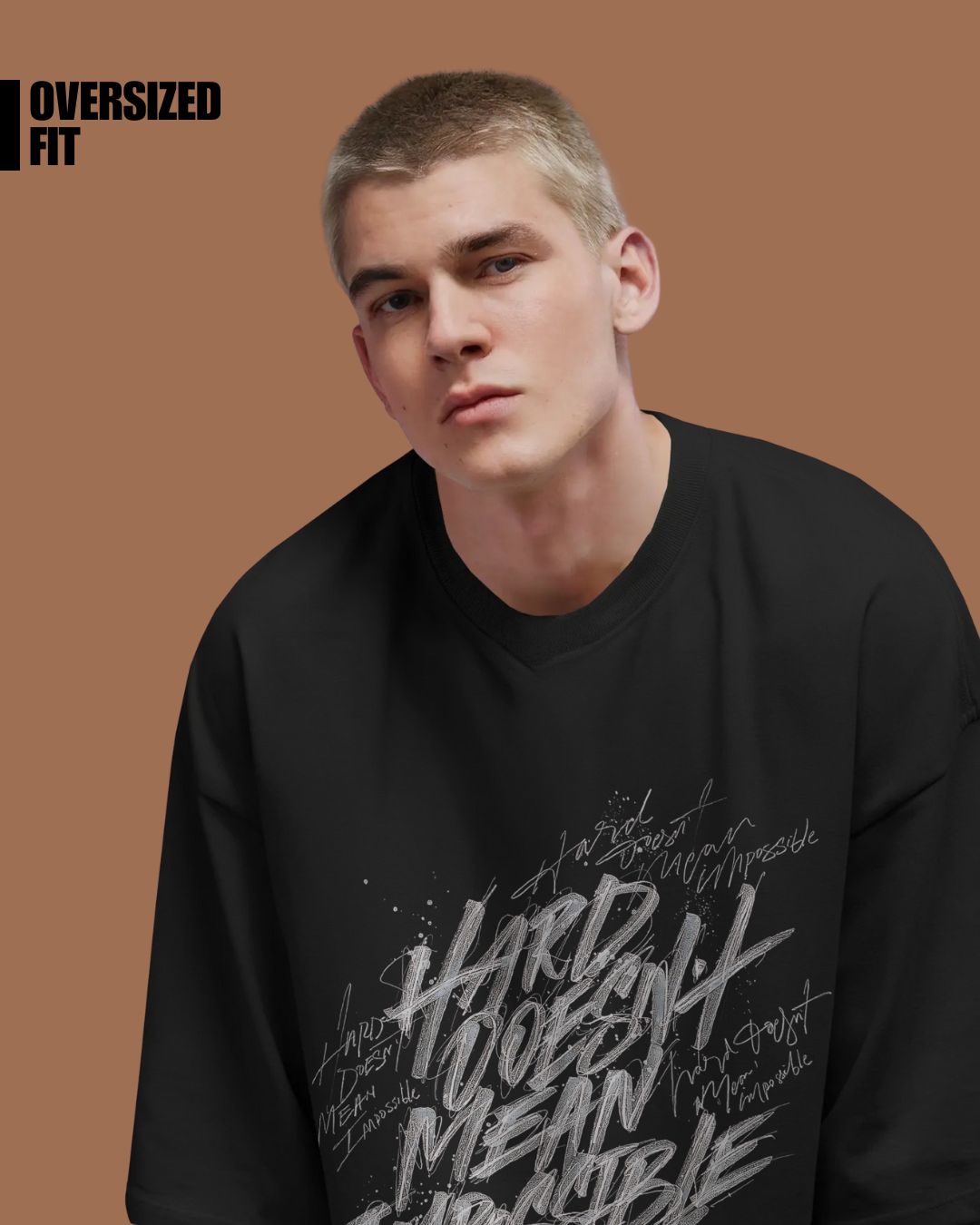 Black | Street Wear Co Hard Doesn’t Mean Impossible oversized t-shirt with raw graffiti calligraphy