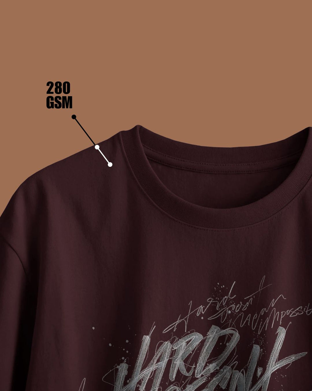 Maroon | Street Wear Co Hard Doesn’t Mean Impossible oversized t-shirt with hand-lettered motivational design