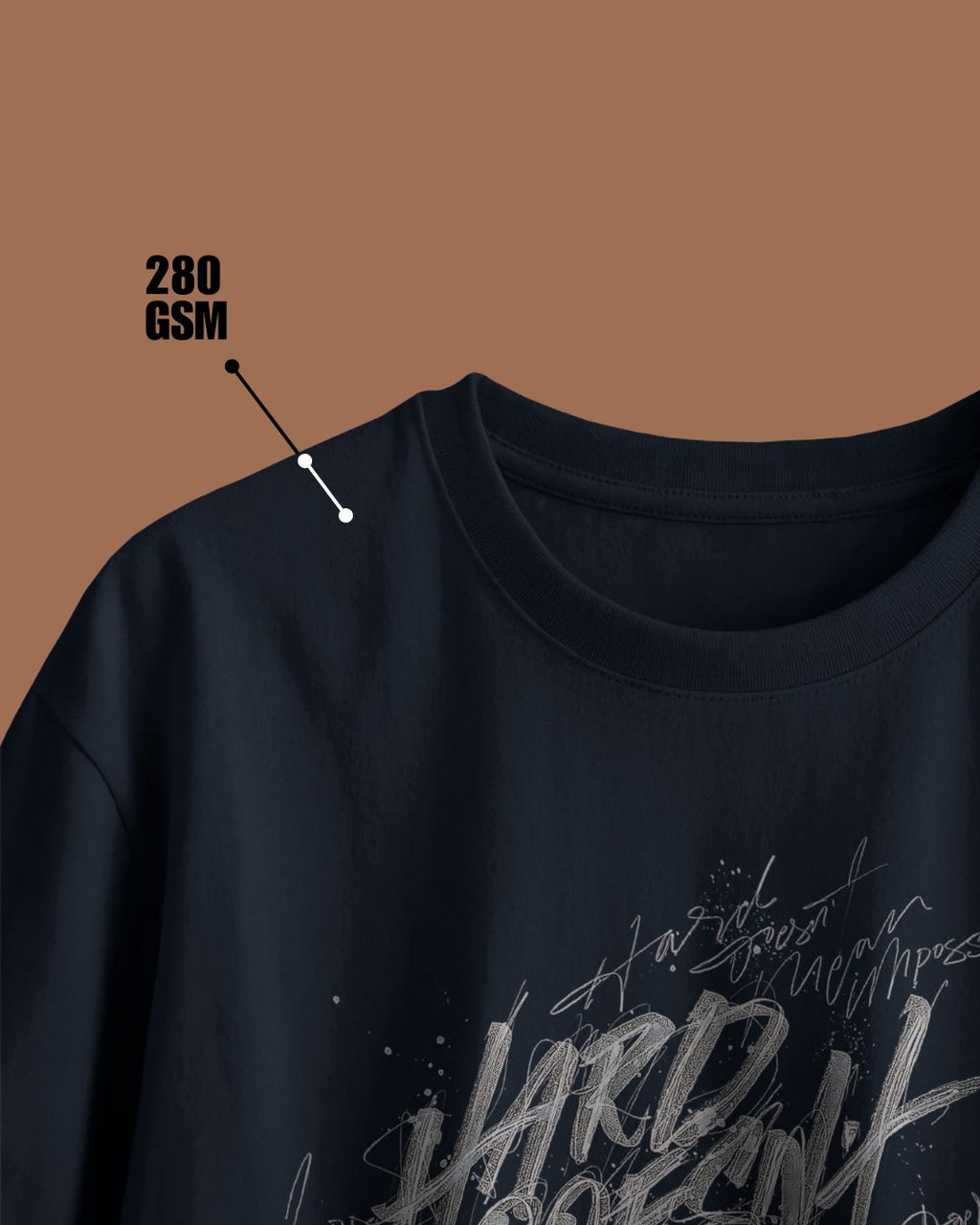Navy Blue | Street Wear Co Hard Doesn’t Mean Impossible oversized t-shirt with hand-lettered motivational design